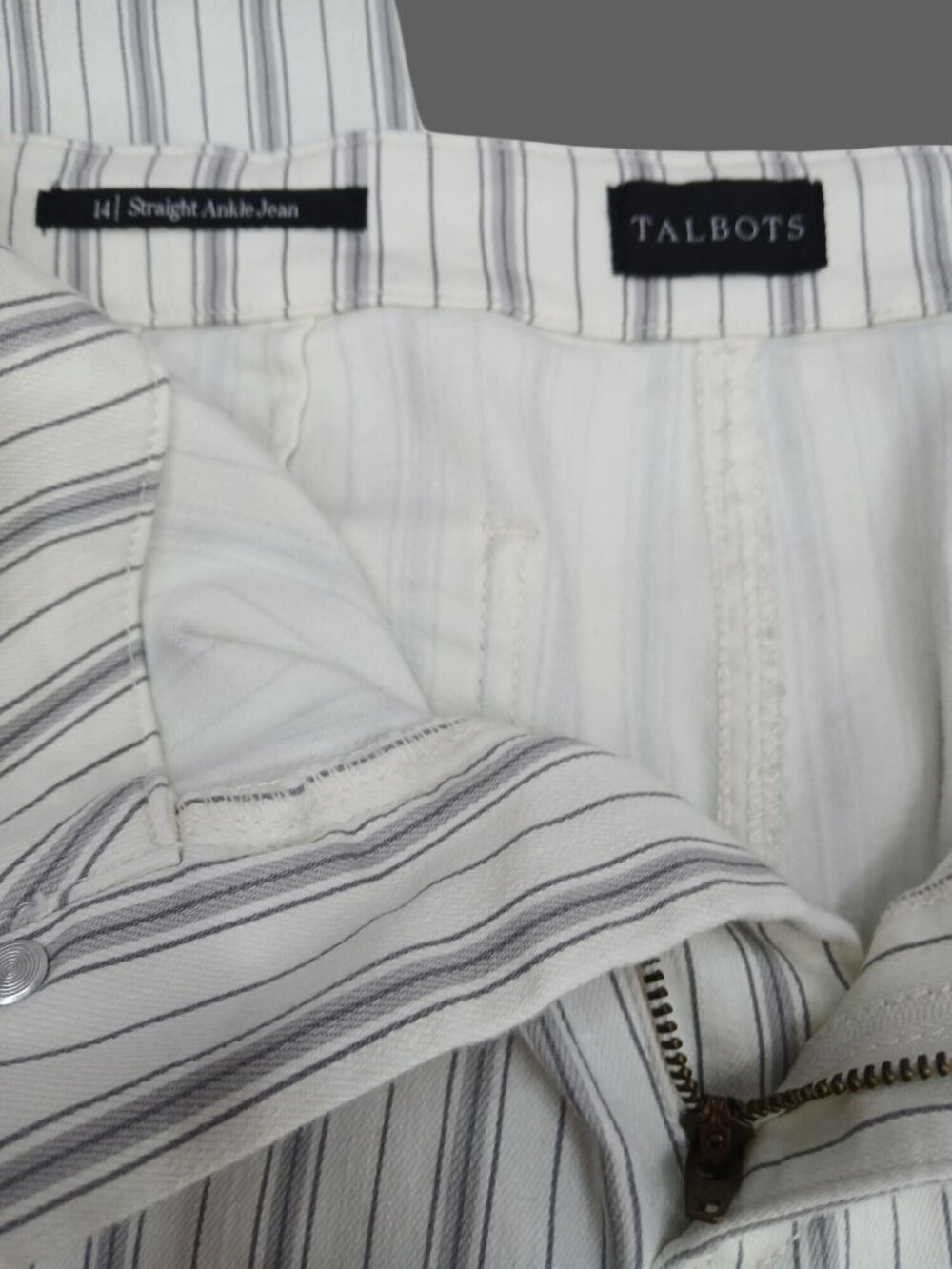 Talbots Womens Striped Capri Pants Size 14 Waist Tab Straight Ankle Jeans Hillsi - Picture 8 of 13